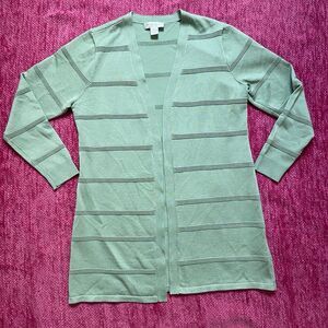 Christopher & Banks Open Front Long Sleeve Cardigan Sweater Green Size PM
